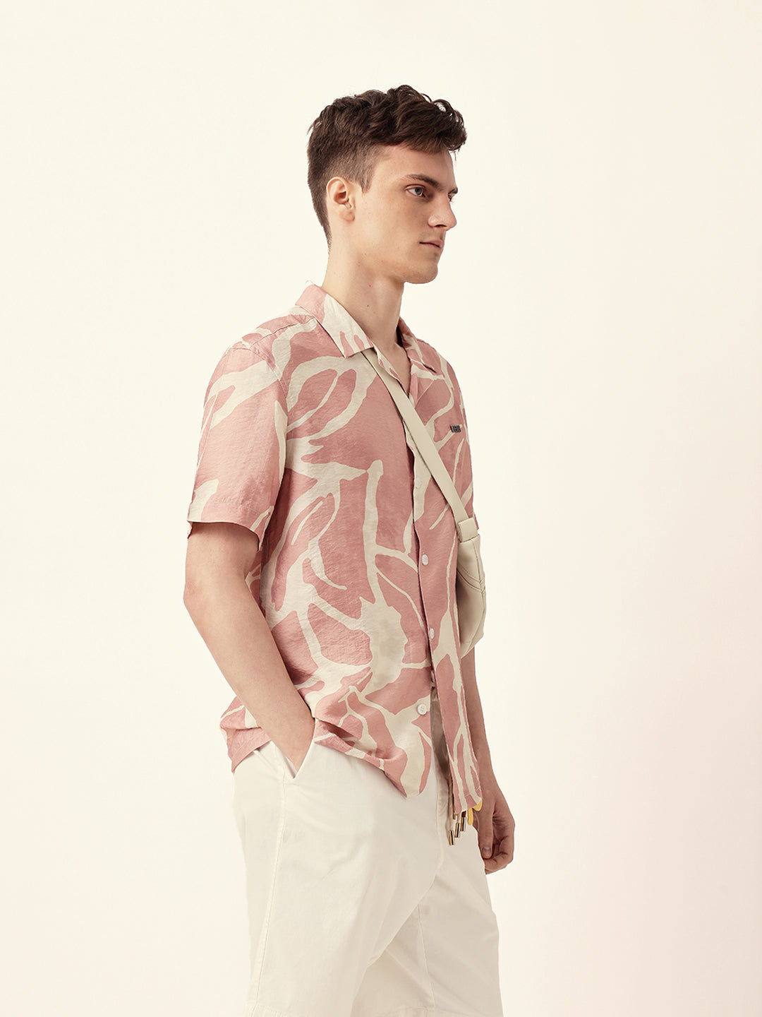 pink with cream relaxed fit abstract stroke print half sleeve casual shirt pink with cream relaxed fit abstract stroke print half sleeve casual shirt