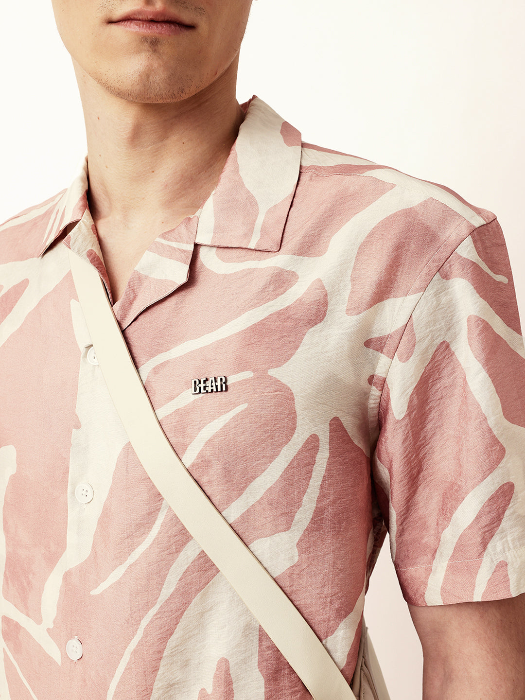 pink with cream relaxed fit abstract stroke print half sleeve casual shirt pink with cream relaxed fit abstract stroke print half sleeve casual shirt