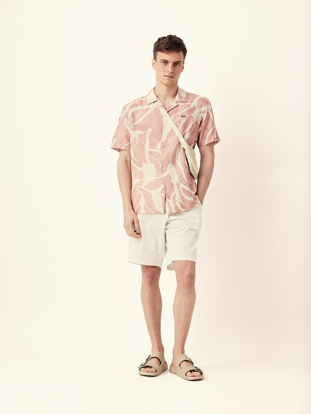 pink with cream relaxed fit abstract stroke print half sleeve casual shirt pink with cream relaxed fit abstract stroke print half sleeve casual shirt
