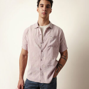 pink embroidered motif regular fit casual shirt