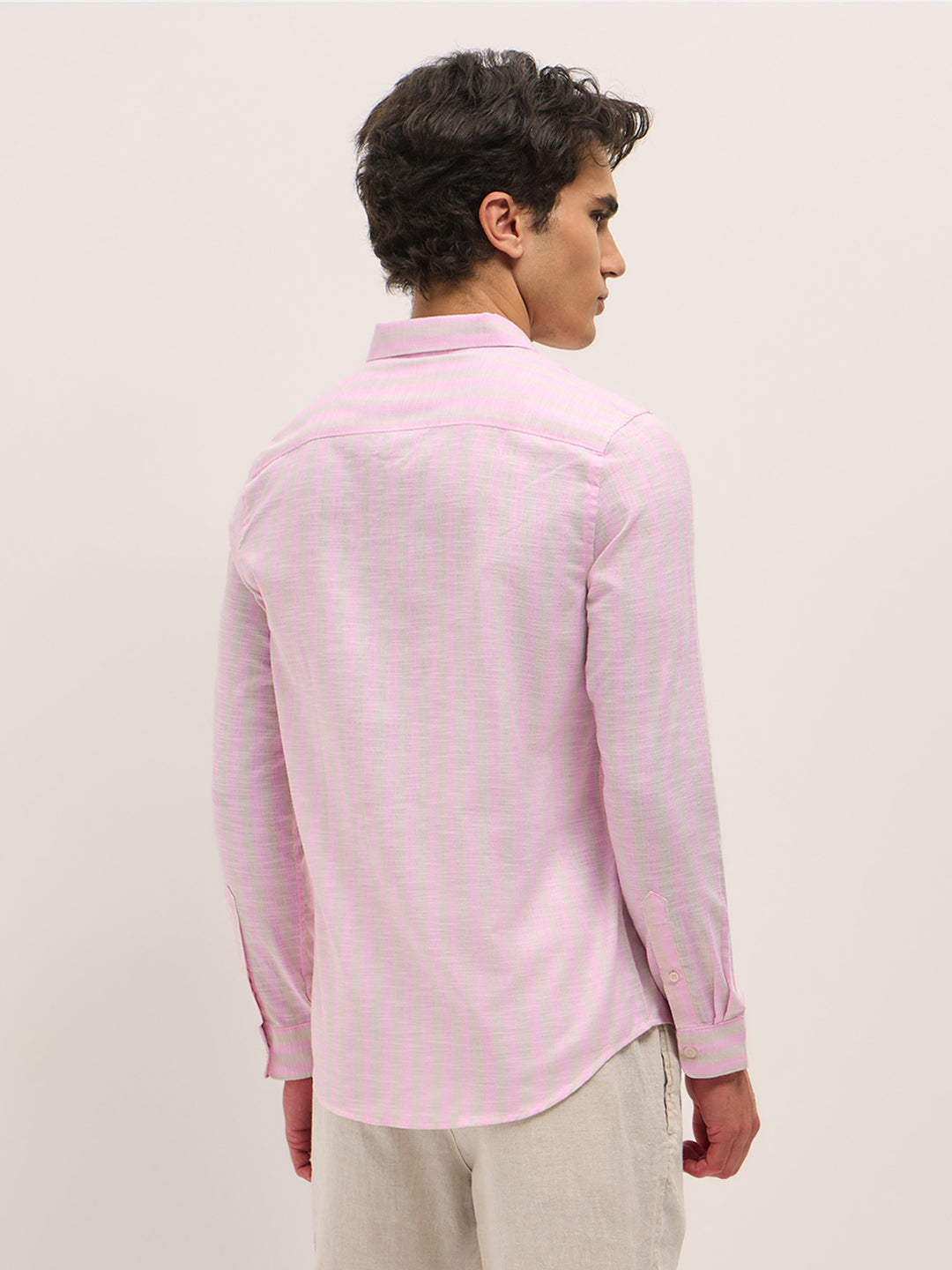 pink with beige vertical stripes slim fit casual shirt pink with beige vertical stripes slim fit casual shirt