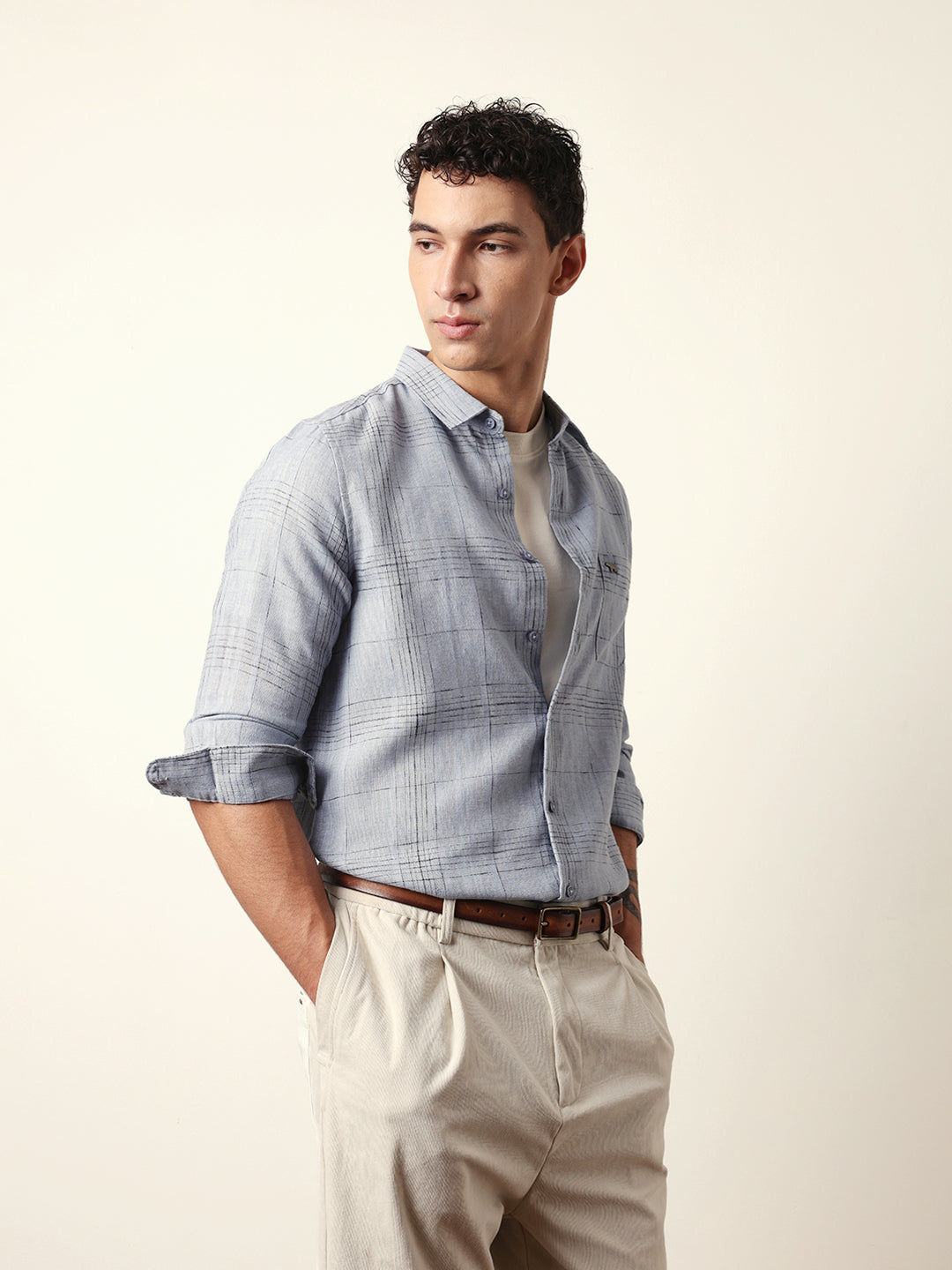 blue woven checked slim fit casual shirt blue woven checked slim fit casual shirt