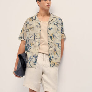 multicolor relaxed fit cuban collar shirt with tropical leaf print