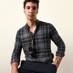 grey slim fit woven check casual shirt