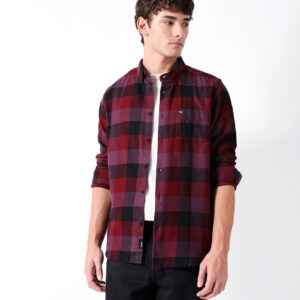 maroon flannel check slim fit casual shirt