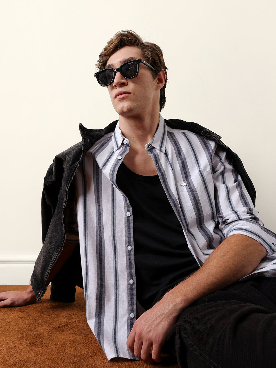 white & grey vertical stripes slim fit cotton casual shirt white & grey vertical stripes slim fit cotton casual shirt