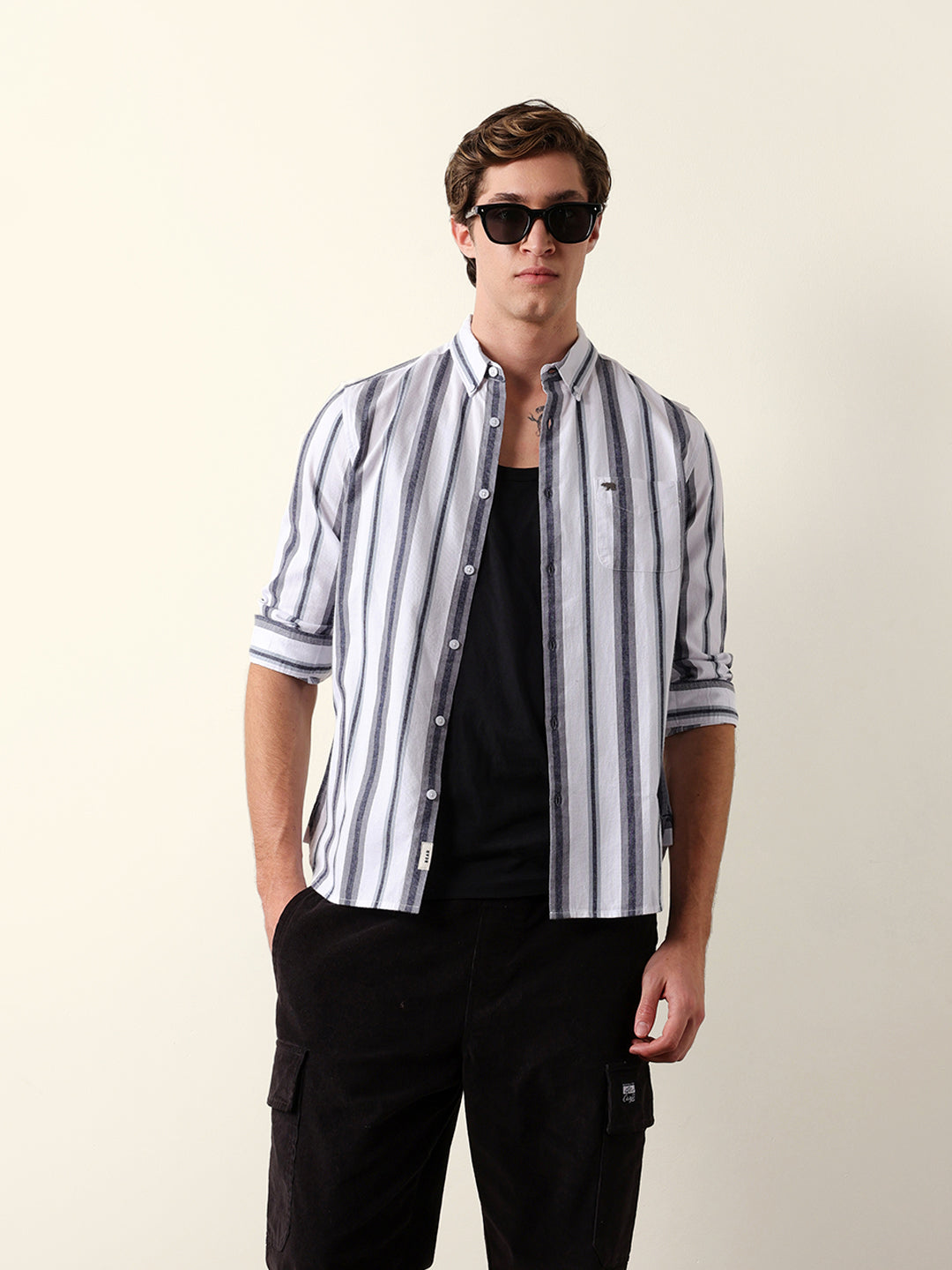 white & grey vertical stripes slim fit cotton casual shirt white & grey vertical stripes slim fit cotton casual shirt