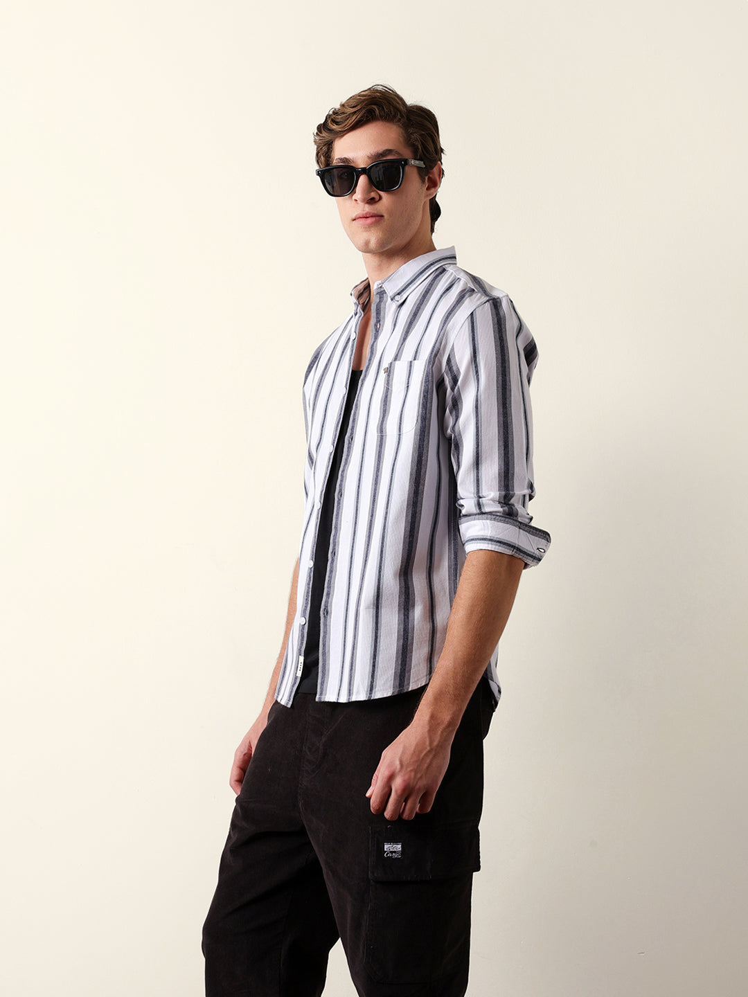 white & grey vertical stripes slim fit cotton casual shirt white & grey vertical stripes slim fit cotton casual shirt