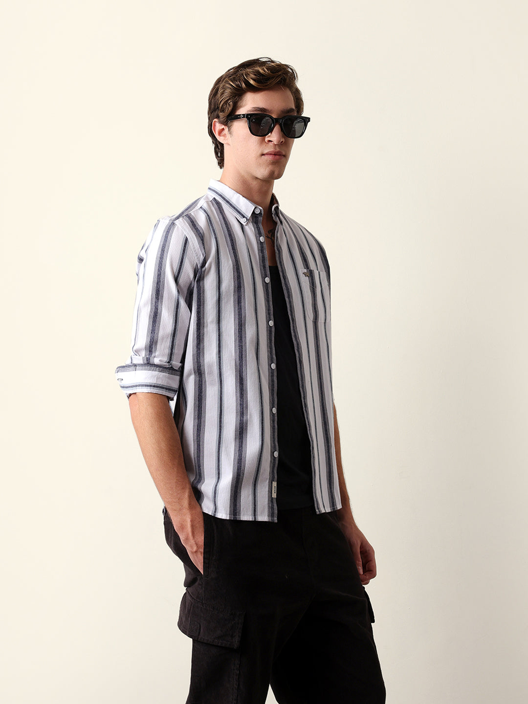 white & grey vertical stripes slim fit cotton casual shirt white & grey vertical stripes slim fit cotton casual shirt