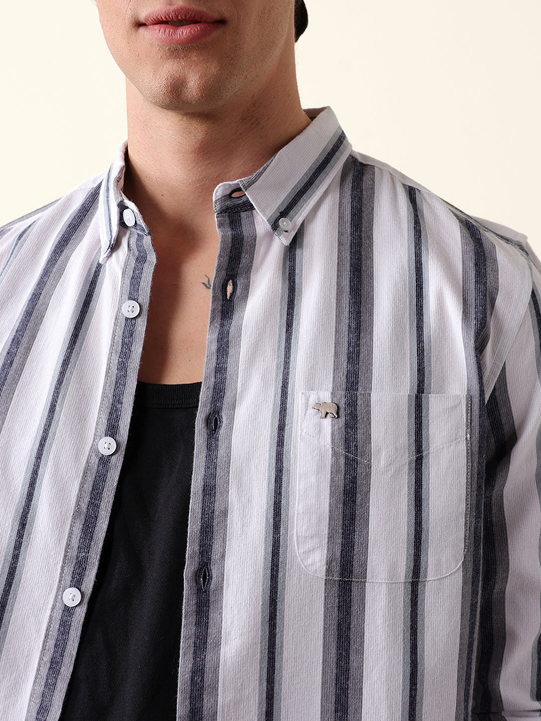 white & grey vertical stripes slim fit cotton casual shirt white & grey vertical stripes slim fit cotton casual shirt