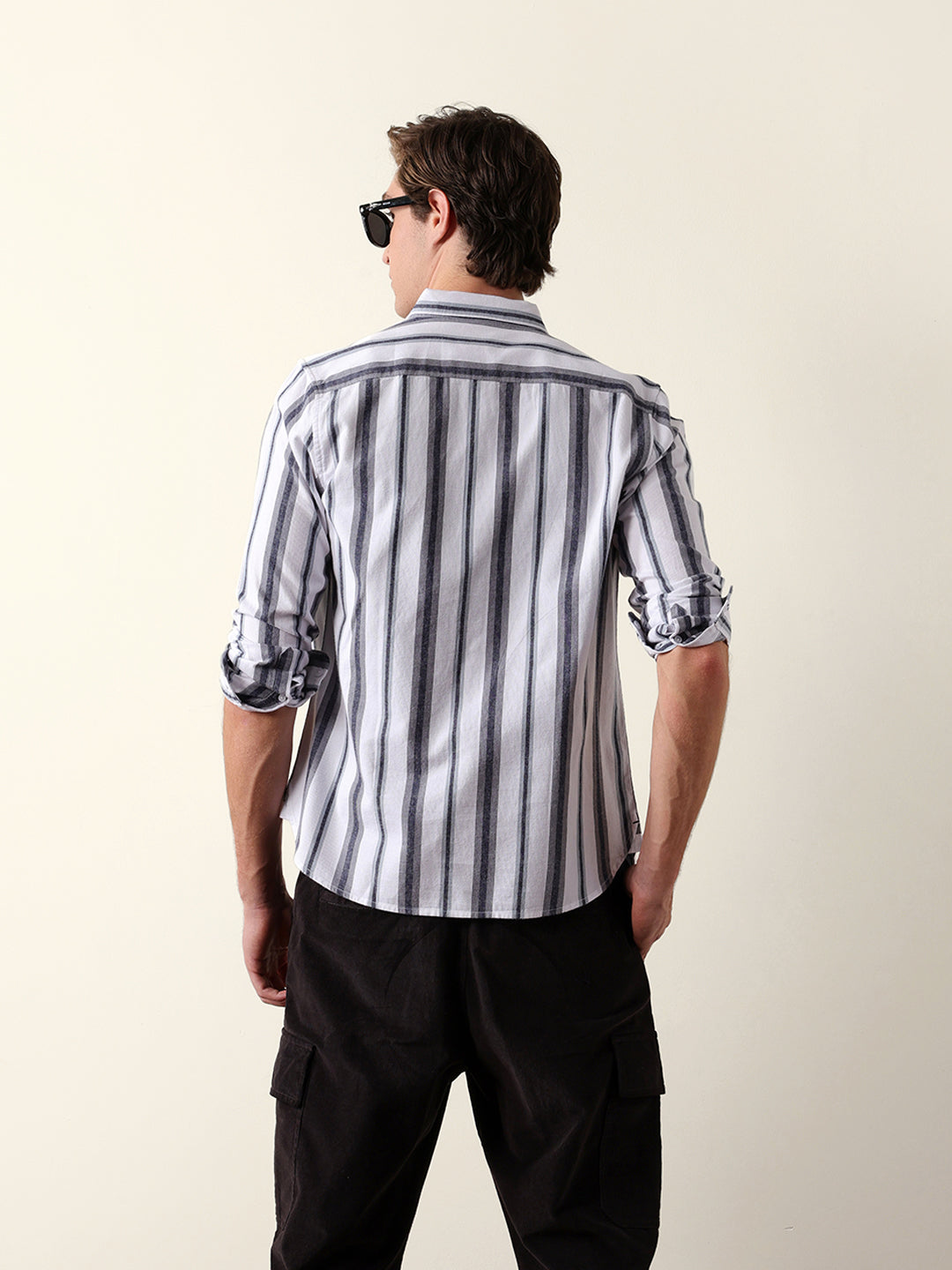 white & grey vertical stripes slim fit cotton casual shirt white & grey vertical stripes slim fit cotton casual shirt