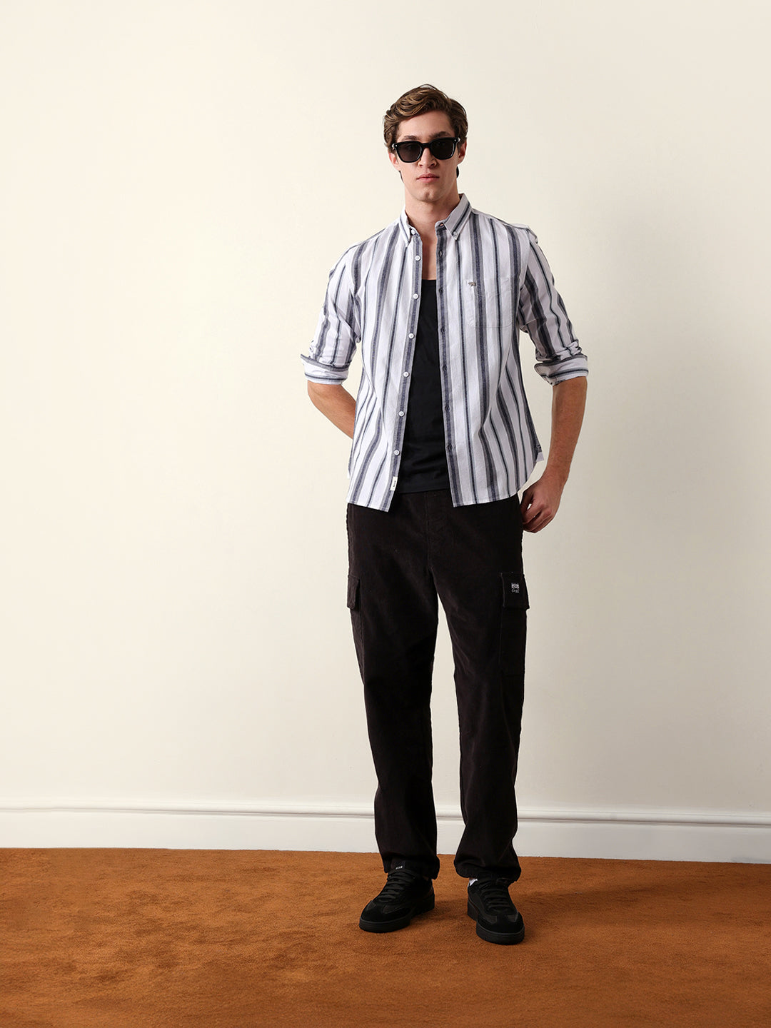 white & grey vertical stripes slim fit cotton casual shirt white & grey vertical stripes slim fit cotton casual shirt