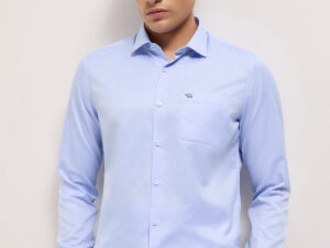 blue woven micro check tailored fit formal shirt with french cuffs