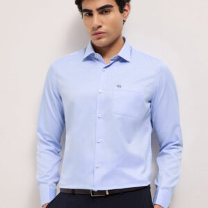 blue woven micro check tailored fit formal shirt with french cuffs