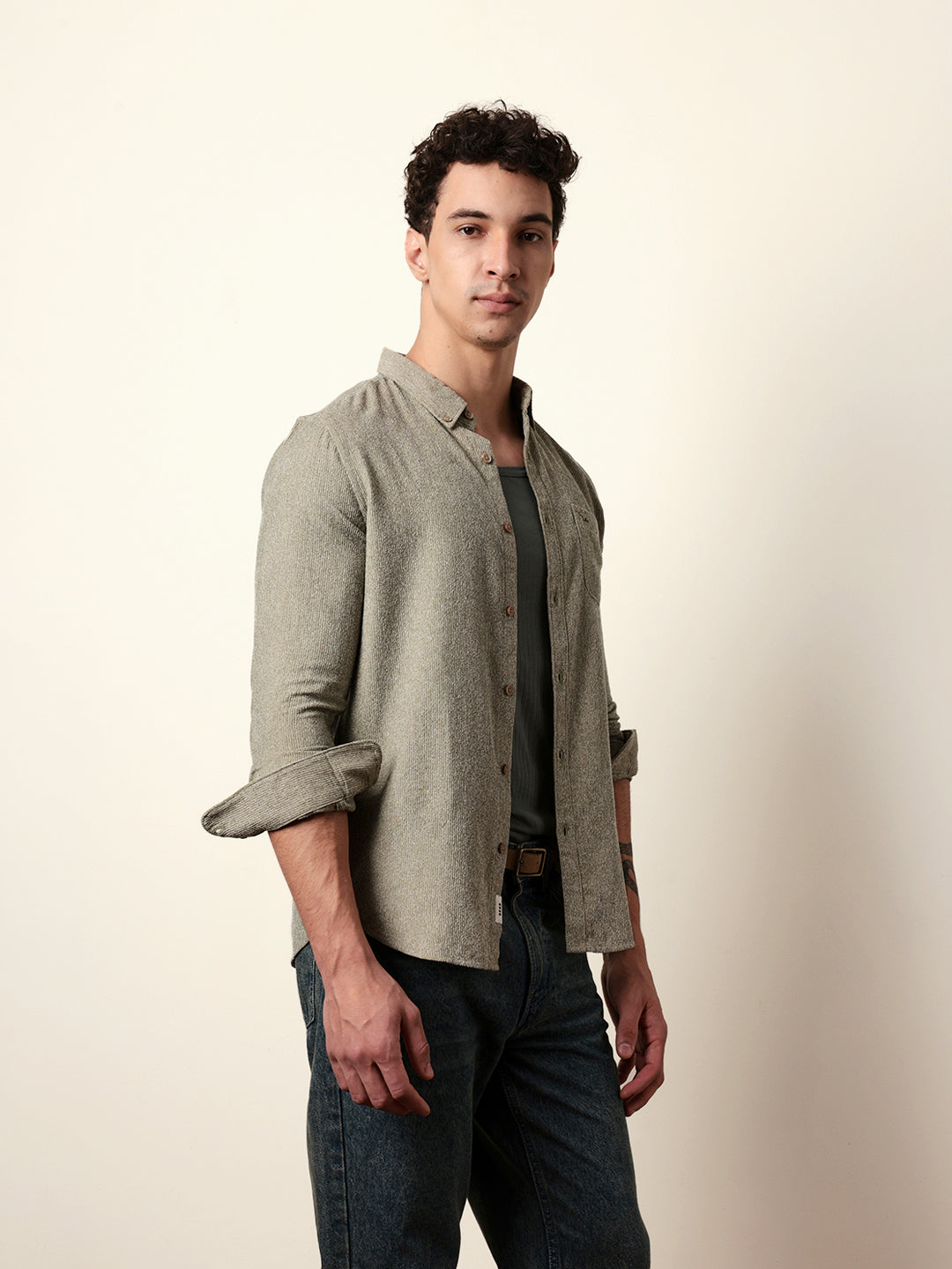 olive textured woven striped slim fit casual shirt olive textured woven striped slim fit casual shirt