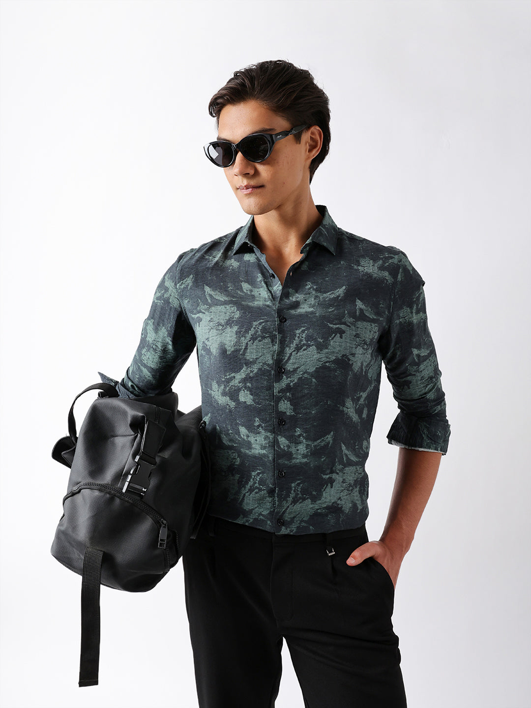 sage green slim fit abstract brush print casual shirt sage green slim fit abstract brush print casual shirt