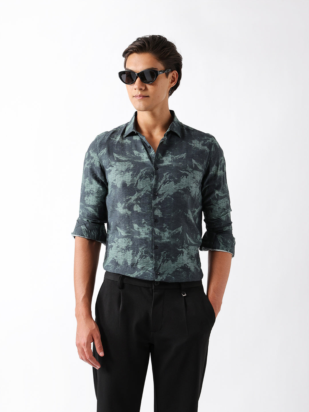 sage green slim fit abstract brush print casual shirt sage green slim fit abstract brush print casual shirt