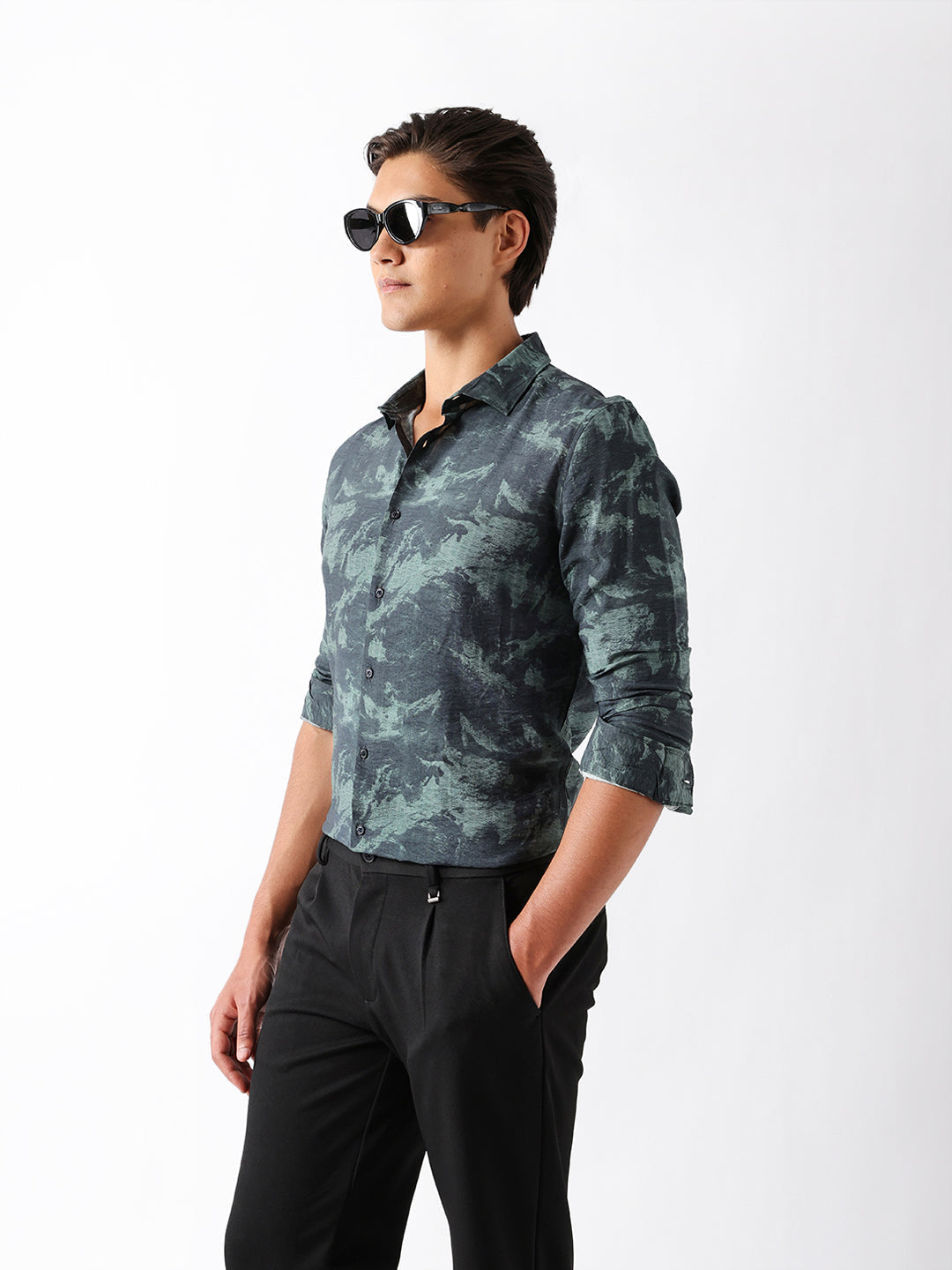 sage green slim fit abstract brush print casual shirt sage green slim fit abstract brush print casual shirt