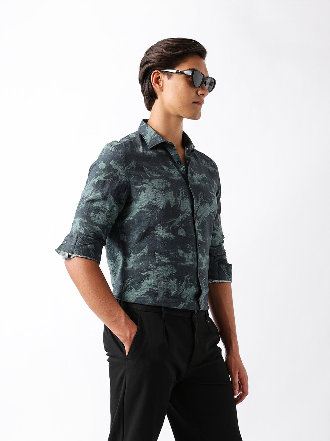 sage green slim fit abstract brush print casual shirt sage green slim fit abstract brush print casual shirt