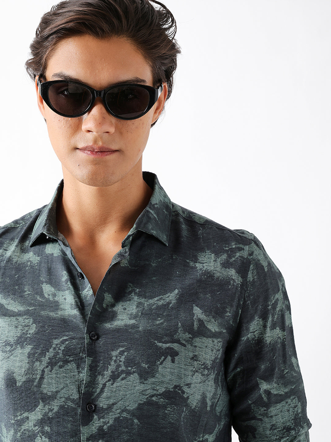 sage green slim fit abstract brush print casual shirt sage green slim fit abstract brush print casual shirt