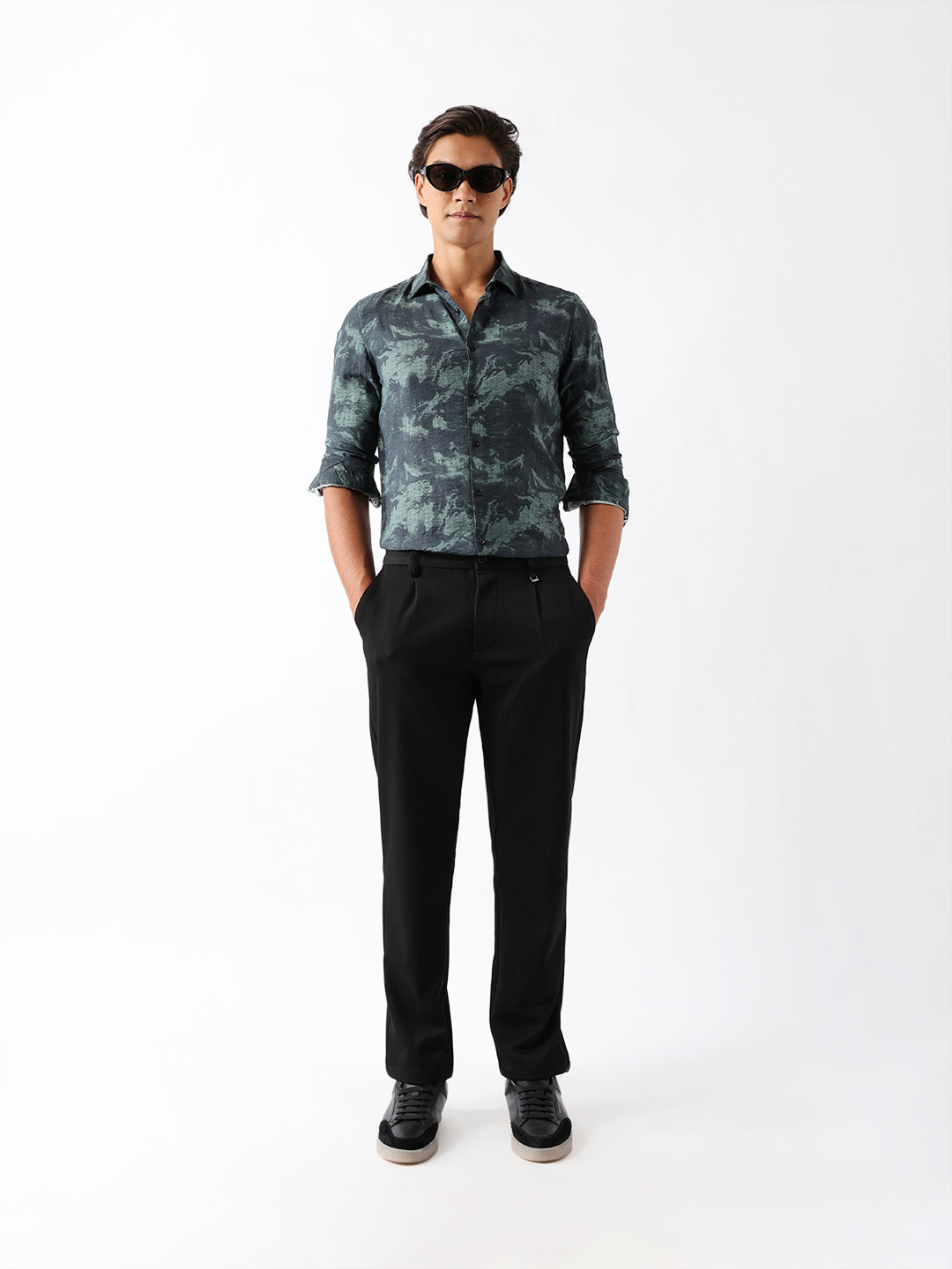 sage green slim fit abstract brush print casual shirt sage green slim fit abstract brush print casual shirt