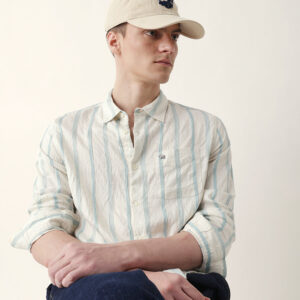 teal & cream seersucker vertical pinstripe slim fit casual shirt