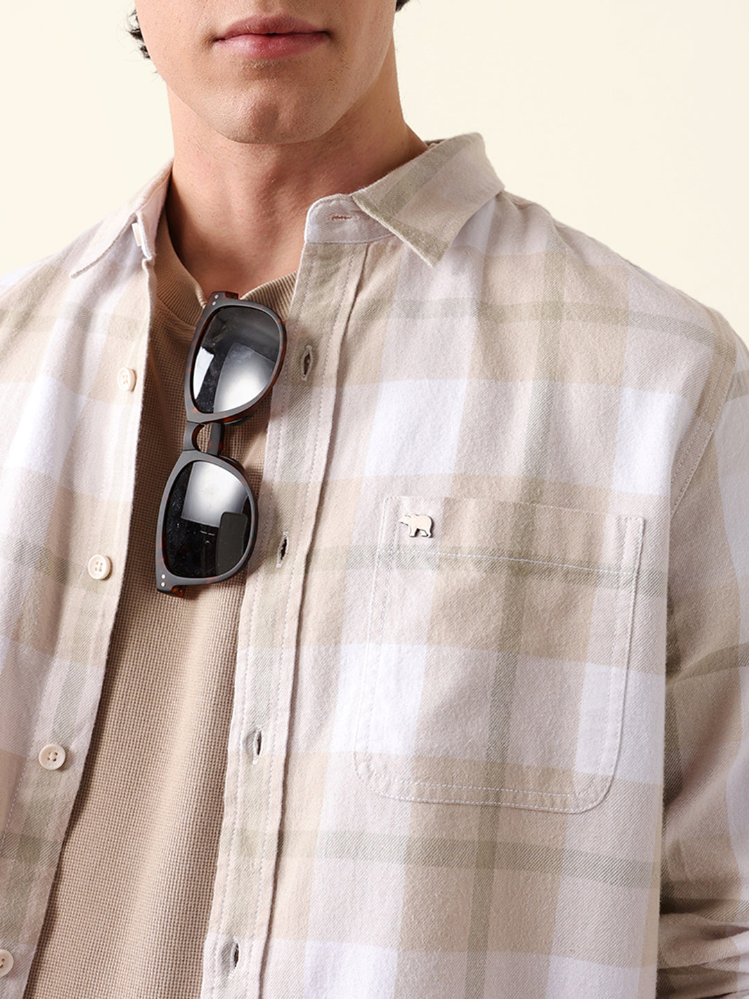 beige & green checked flannel regular fit casual shirt beige & green checked flannel regular fit casual shirt