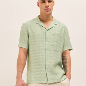 light green zigzag textured weave relaxed fit half sleeve casual shirt