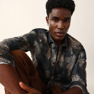 multicolor abstract brushstroke printed slim fit casual shirt