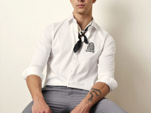 white tailored fit regal crest embroidery formal party shirt