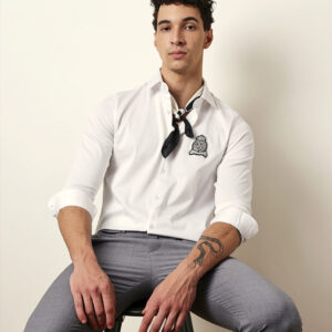 white tailored fit regal crest embroidery formal party shirt