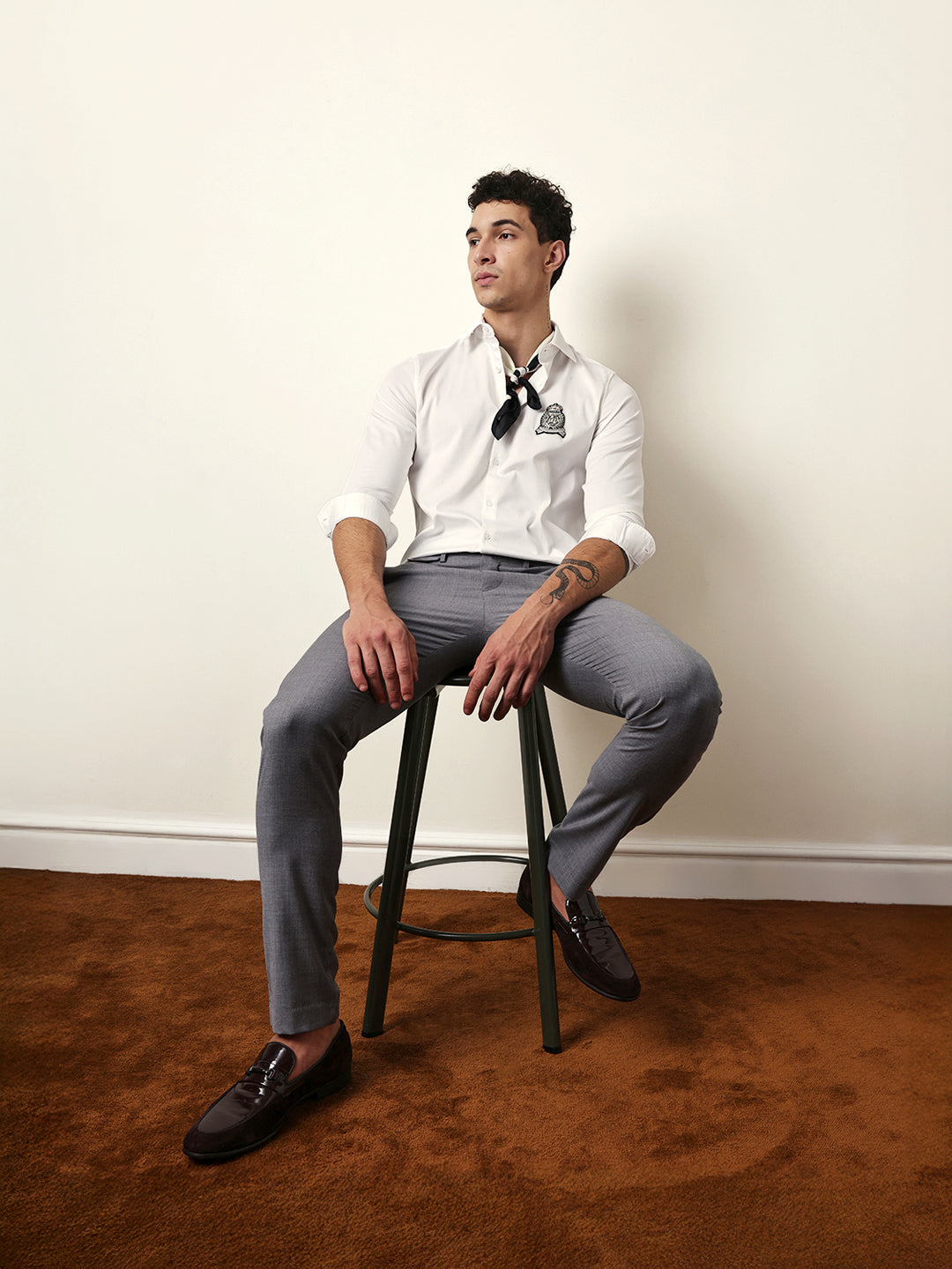 white tailored fit regal crest embroidery formal party shirt white tailored fit regal crest embroidery formal party shirt