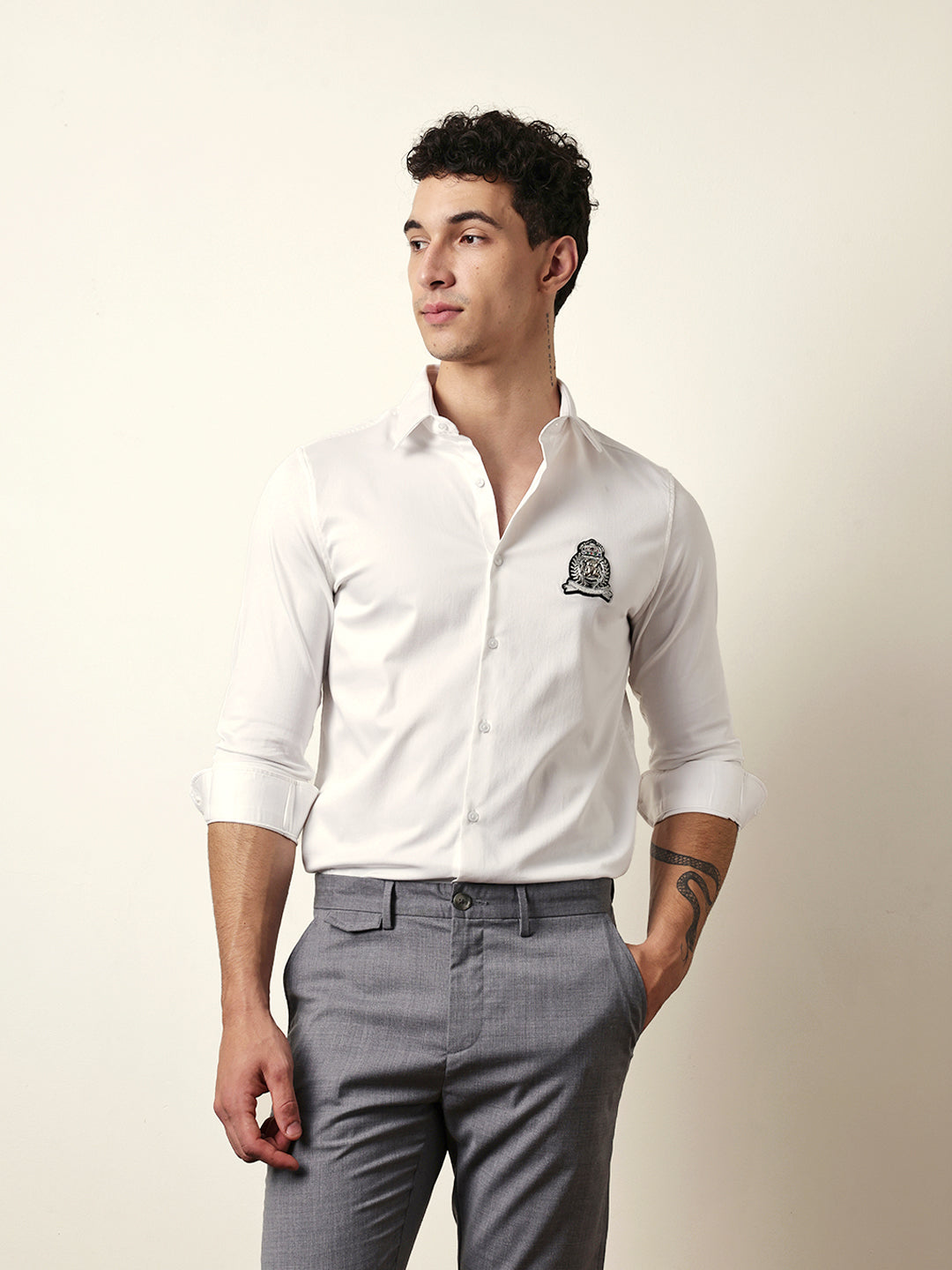 white tailored fit regal crest embroidery formal party shirt white tailored fit regal crest embroidery formal party shirt