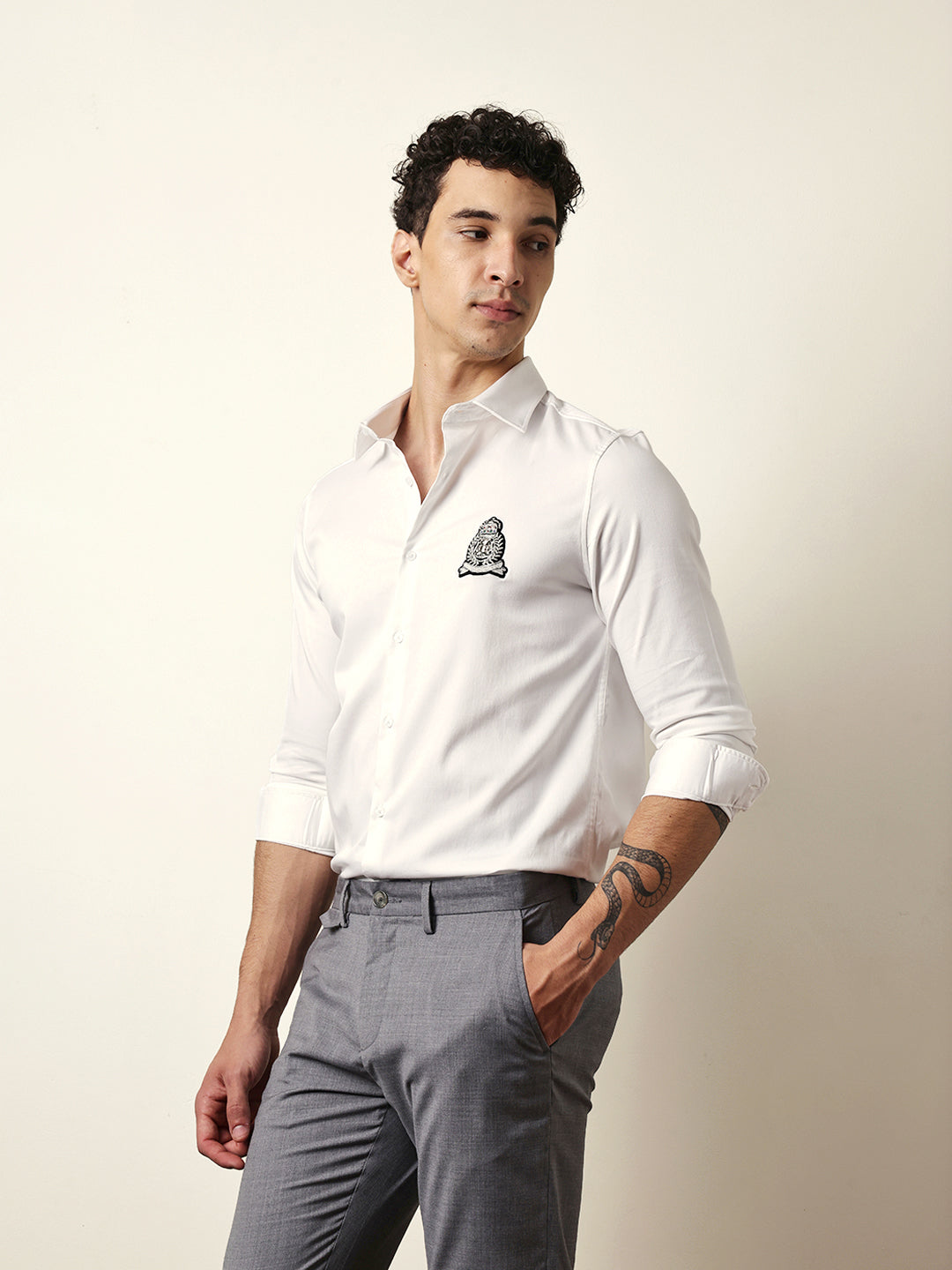 white tailored fit regal crest embroidery formal party shirt white tailored fit regal crest embroidery formal party shirt