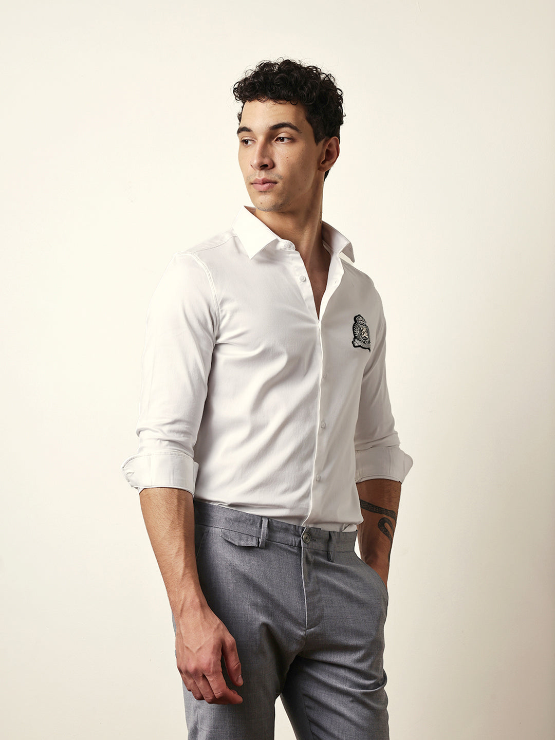 white tailored fit regal crest embroidery formal party shirt white tailored fit regal crest embroidery formal party shirt