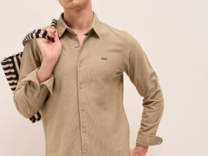 beige woven textured regular fit casual shirt