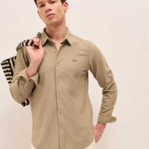 beige woven textured regular fit casual shirt