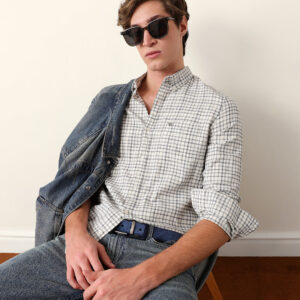 white woven check slim fit casual shirt