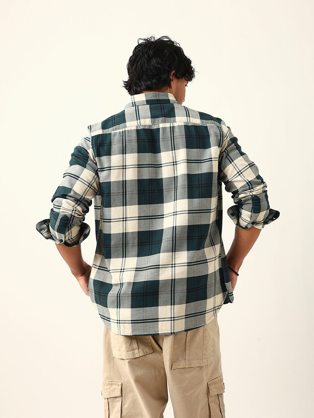 green & cream woven check slim fit casual shirt green & cream woven check slim fit casual shirt