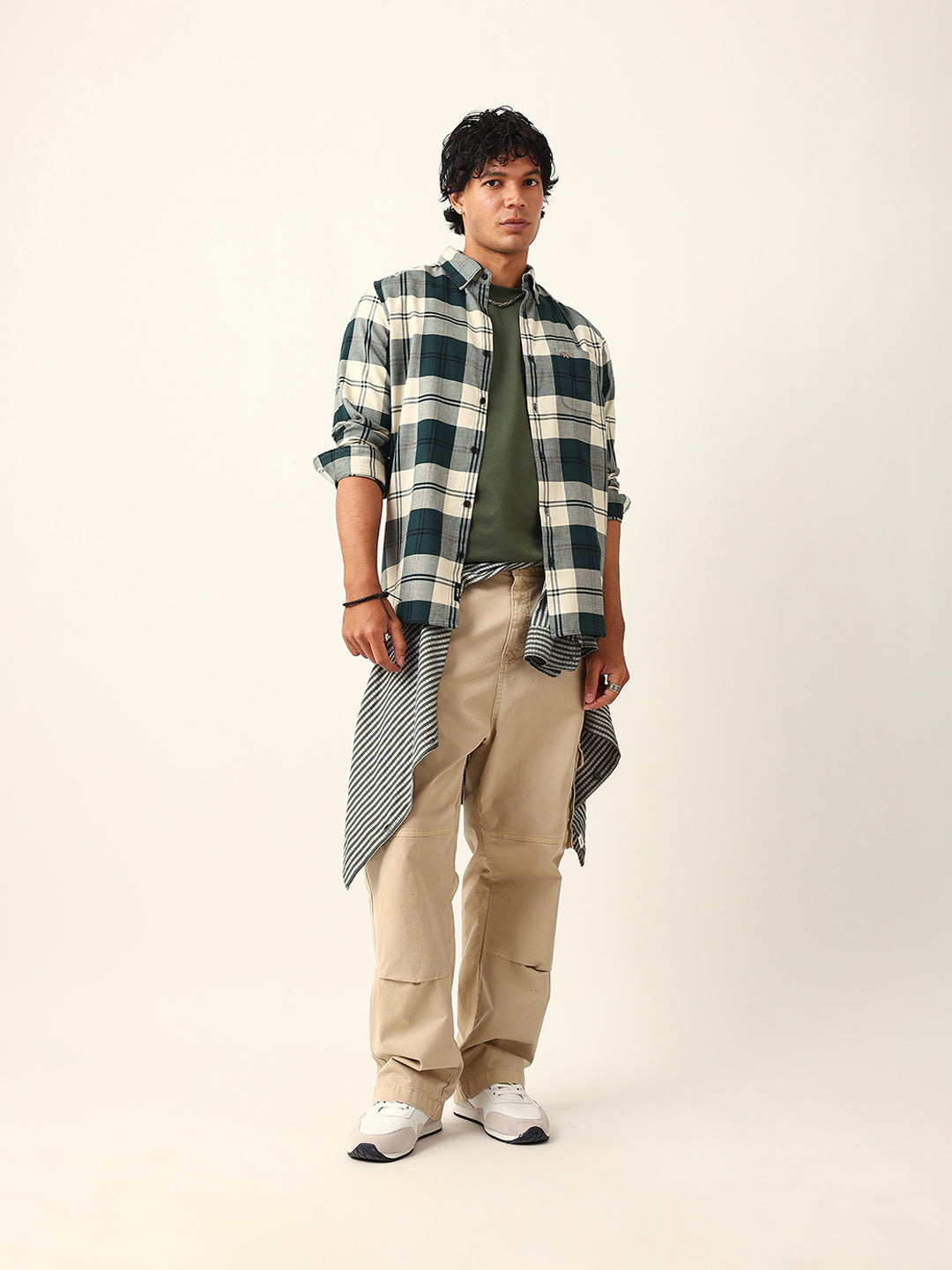 green & cream woven check slim fit casual shirt green & cream woven check slim fit casual shirt