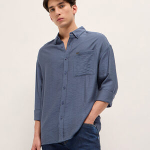 blue viscose herringbone design relax fit casual shirt