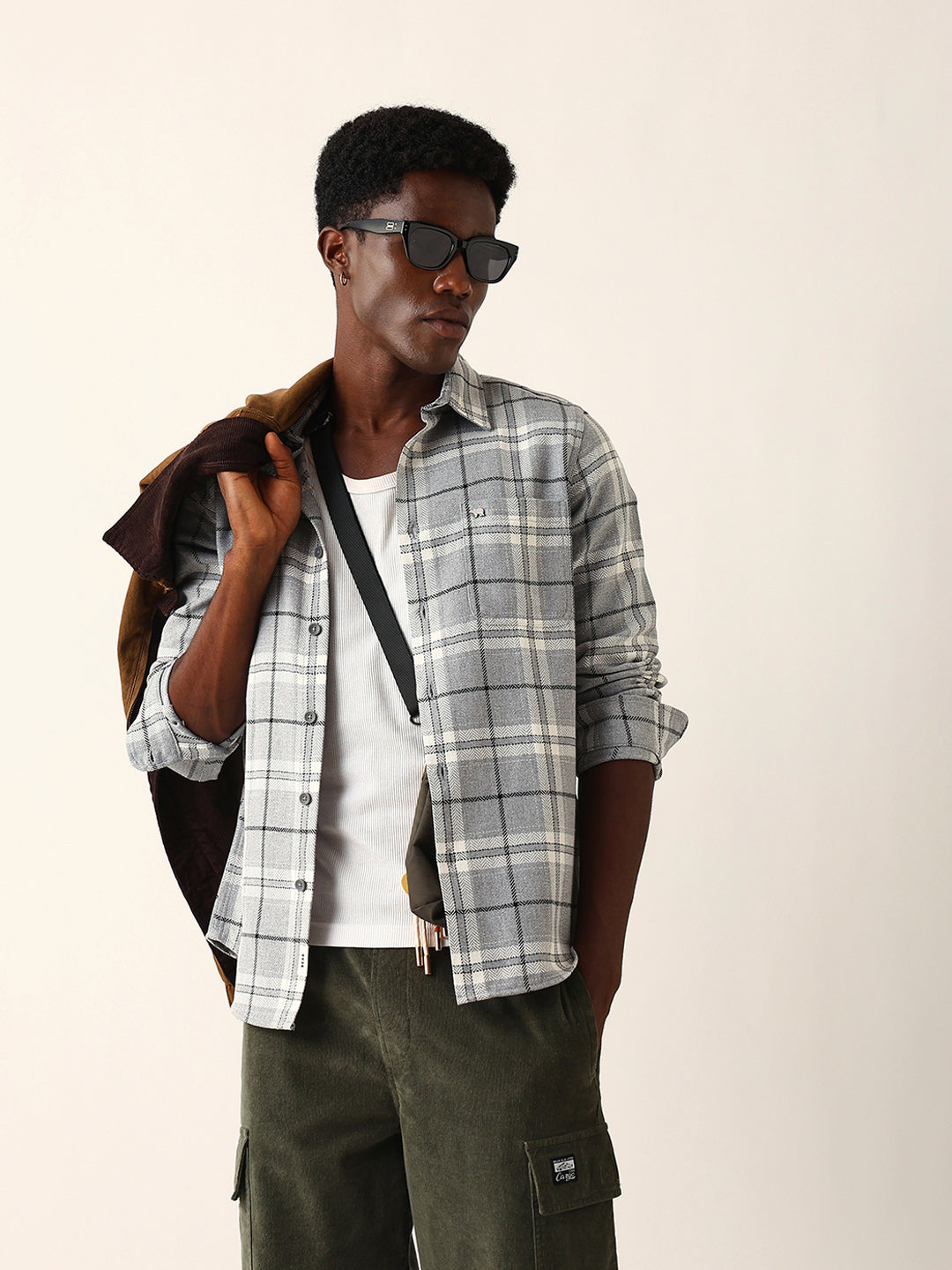 grey herringbone flannel checked regular fit casual shirt grey herringbone flannel checked regular fit casual shirt