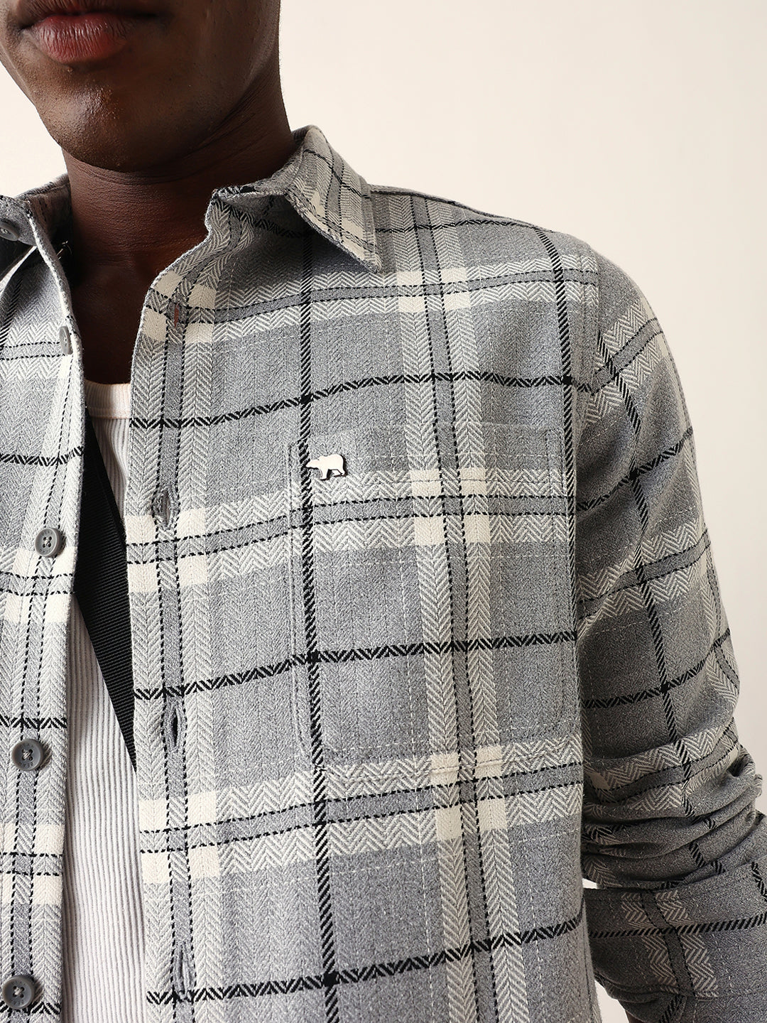 grey herringbone flannel checked regular fit casual shirt grey herringbone flannel checked regular fit casual shirt