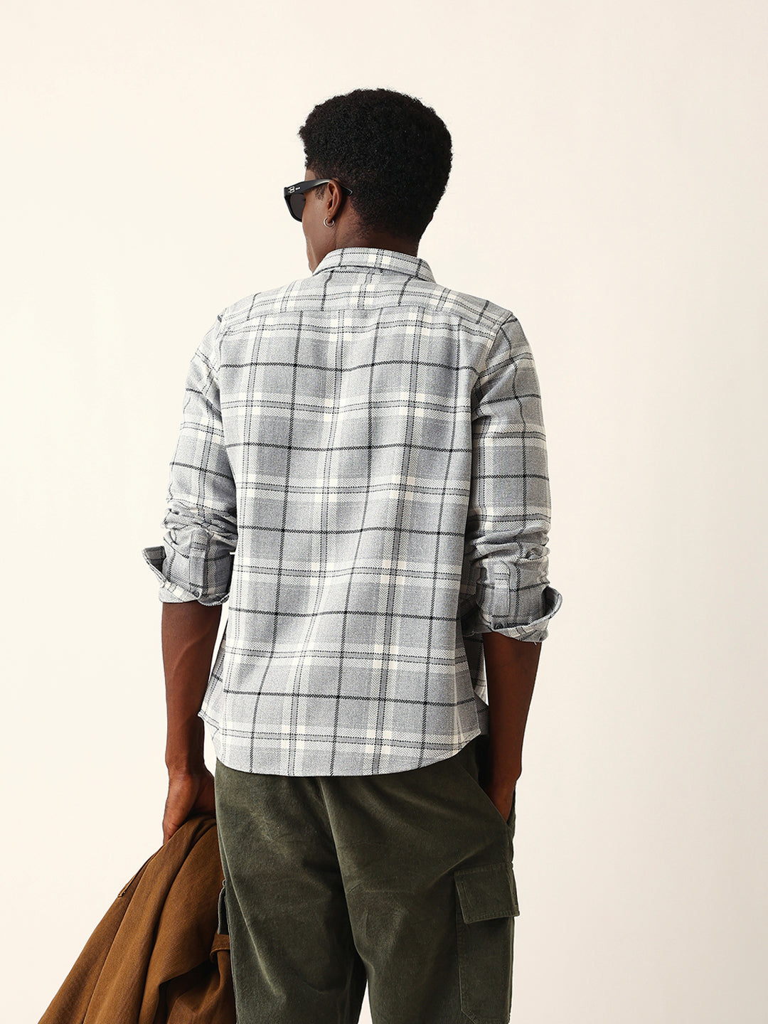 grey herringbone flannel checked regular fit casual shirt grey herringbone flannel checked regular fit casual shirt