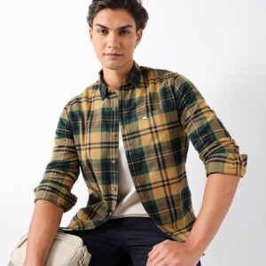 multicolor woven checked slim fit casual shirt
