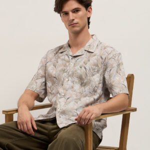 multicolor tropical leaf print oversized fit half sleeve shirt