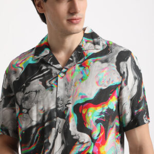 men's multi coloured printed regular fit casual shirt