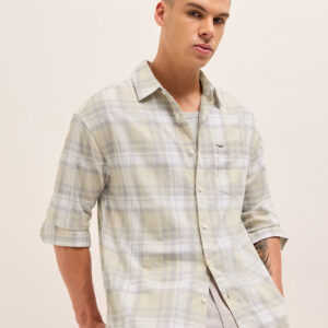 light green woven checked relaxed fit casual shirt