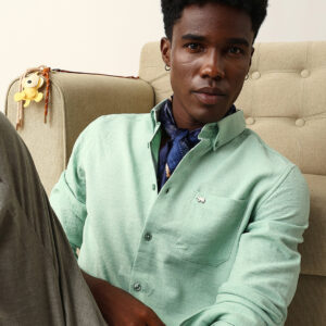 light green slim fit casual shirt with woven textured design