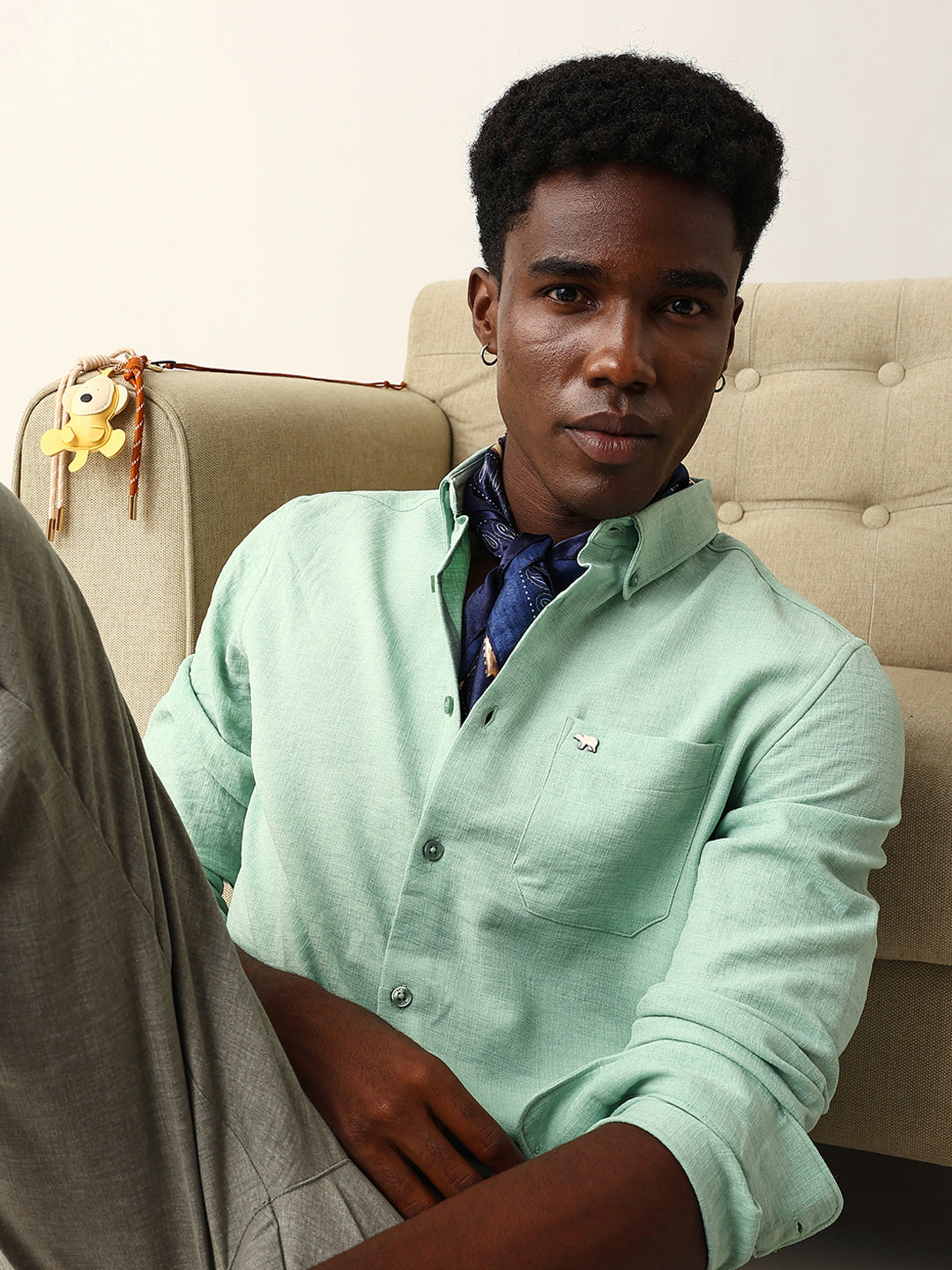 light green slim fit casual shirt with woven textured design light green slim fit casual shirt with woven textured design